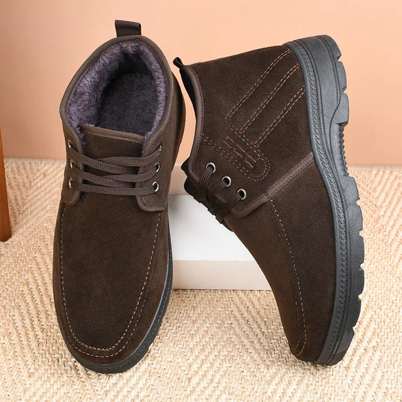 Herren Winterstiefel, Schnürstiefel mit Fleece-Futter, knöchelhohe Stiefeletten, rutschfeste, dicke Sohle, warm, für ältere Herren, lässige Baumwollschuhe. – Detail 16