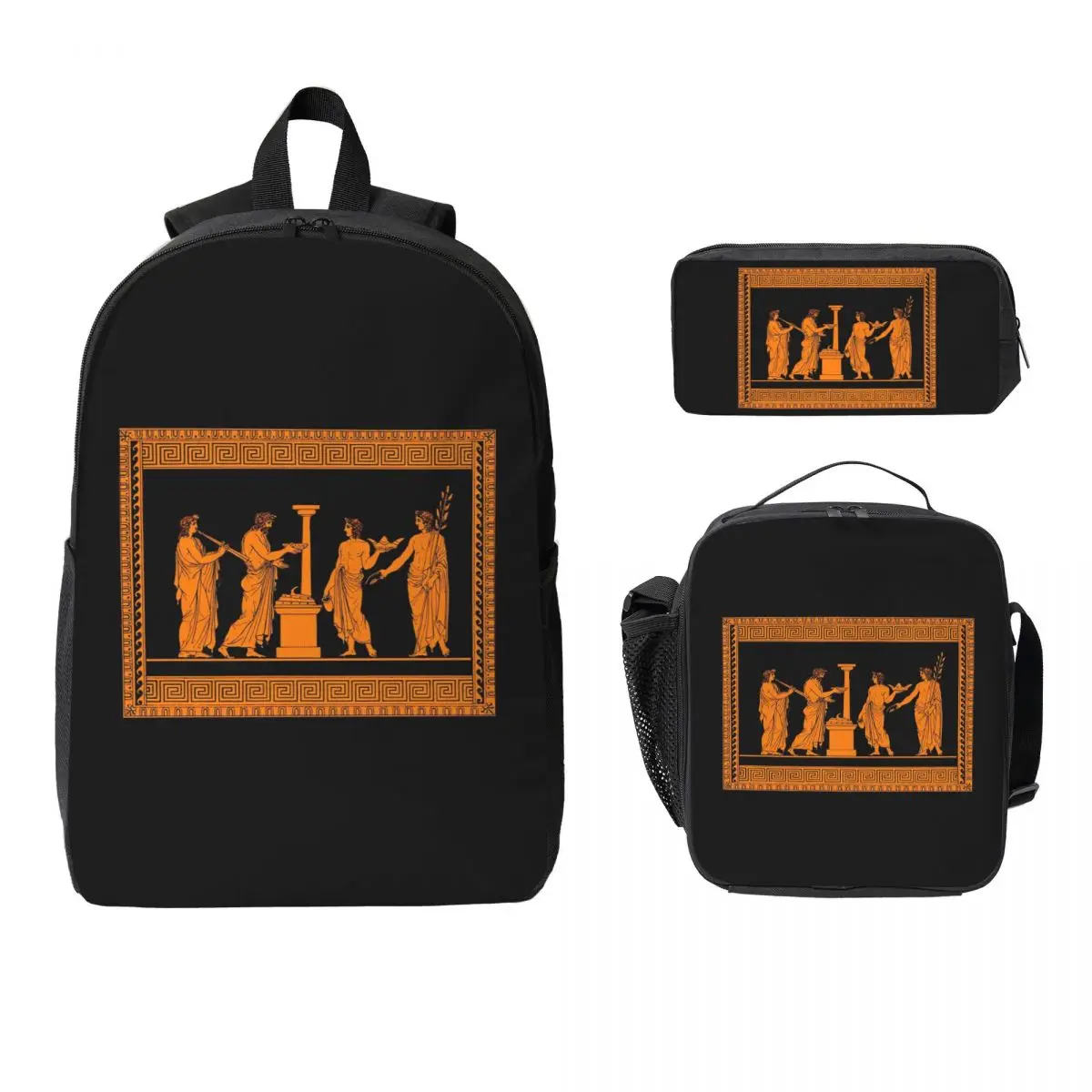 

Red Figure Greek Vase Offering Scen Backpack BookBag School Bag Laptop Shoulder Bags 3ps Insulated Lunch Bag Pencil Case