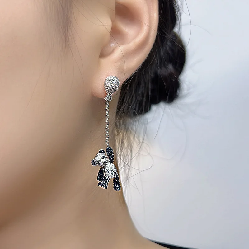 New Luxury AAA Cubic Zirconia Ballon Bear Creative Drop Earrings For Women Party Dating Daily Dress Jewelry Accessories Gift