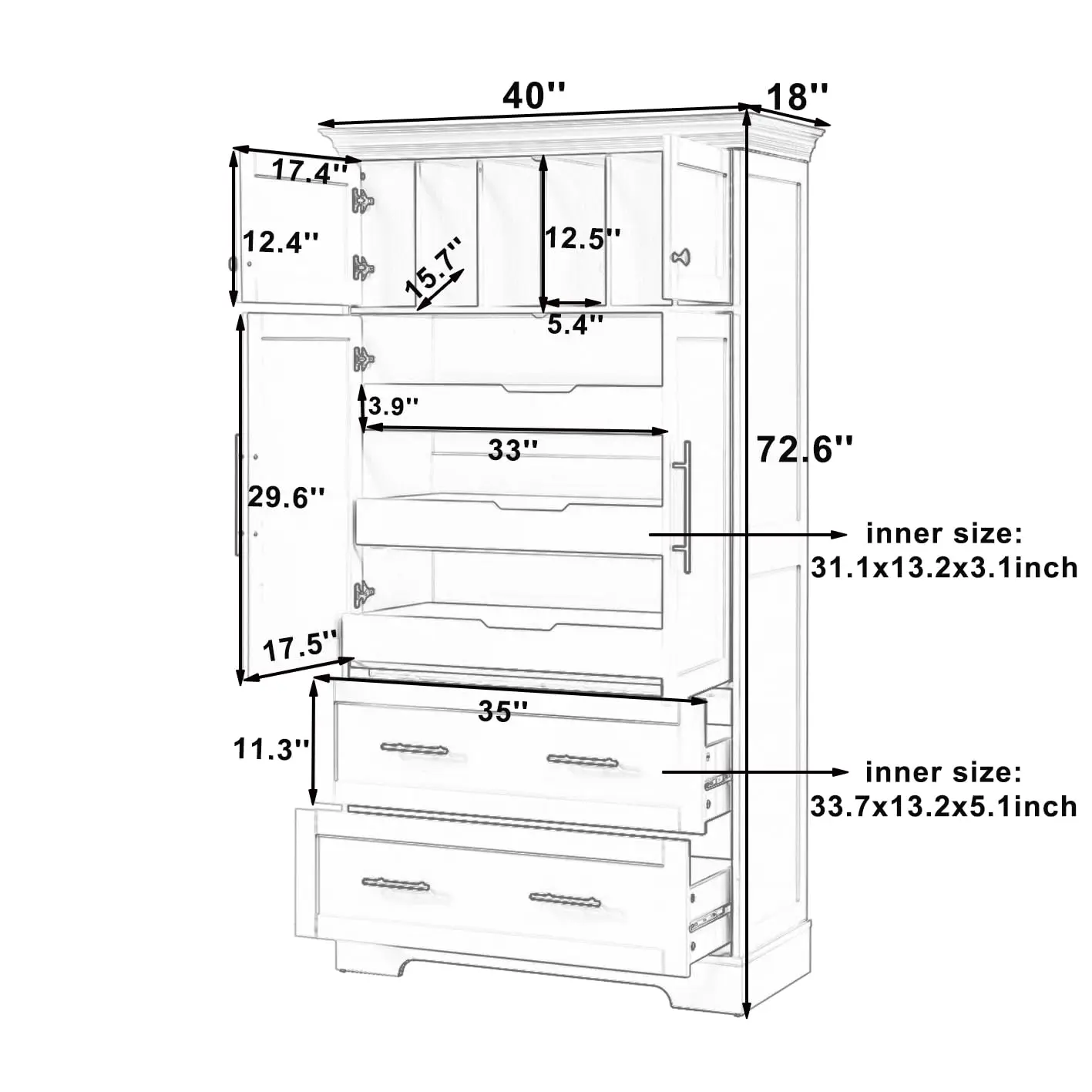 Kitchen Pantry Cabinet Freestanding Storage with Pull-Out Trays, Customized