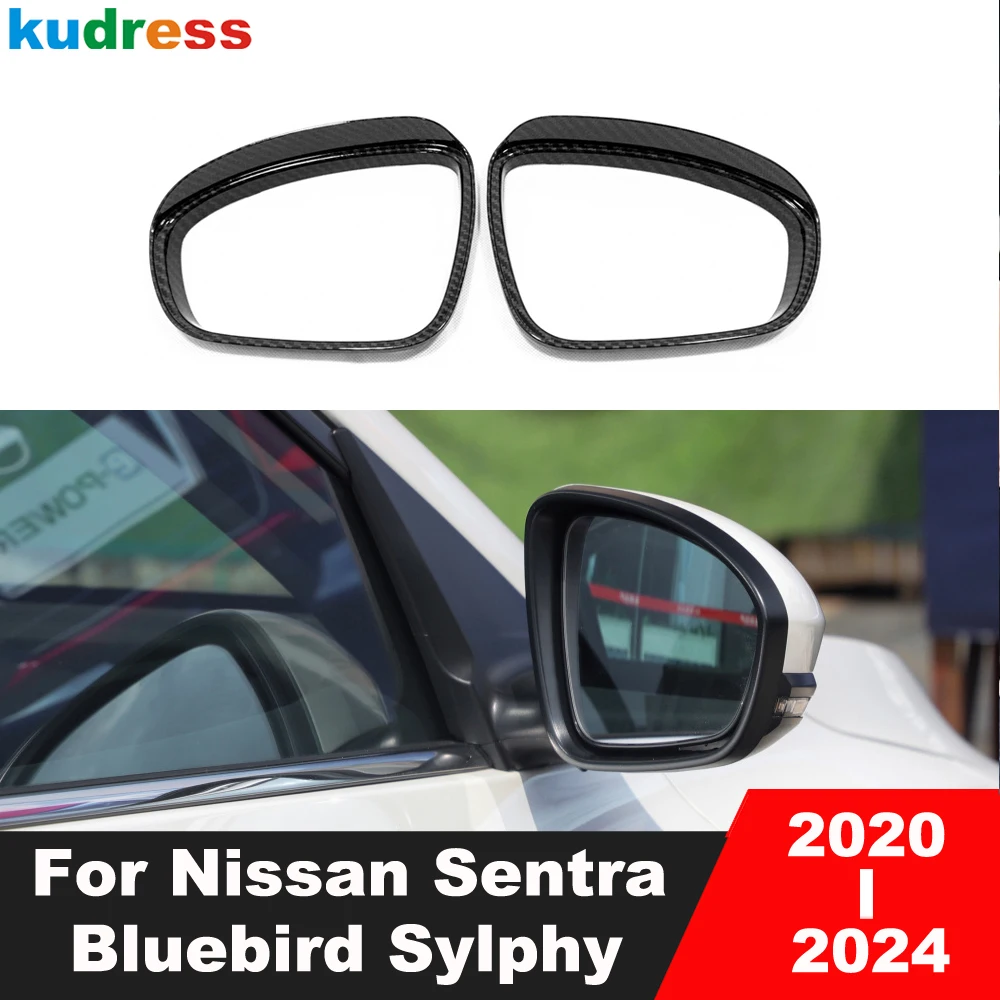 Rearview Mirror Cover For Nissan Sentra Bluebird Sylphy 2020-2022 2023 2024 Carbon Car Side Mirror Rain Shield Sun Visor Trim