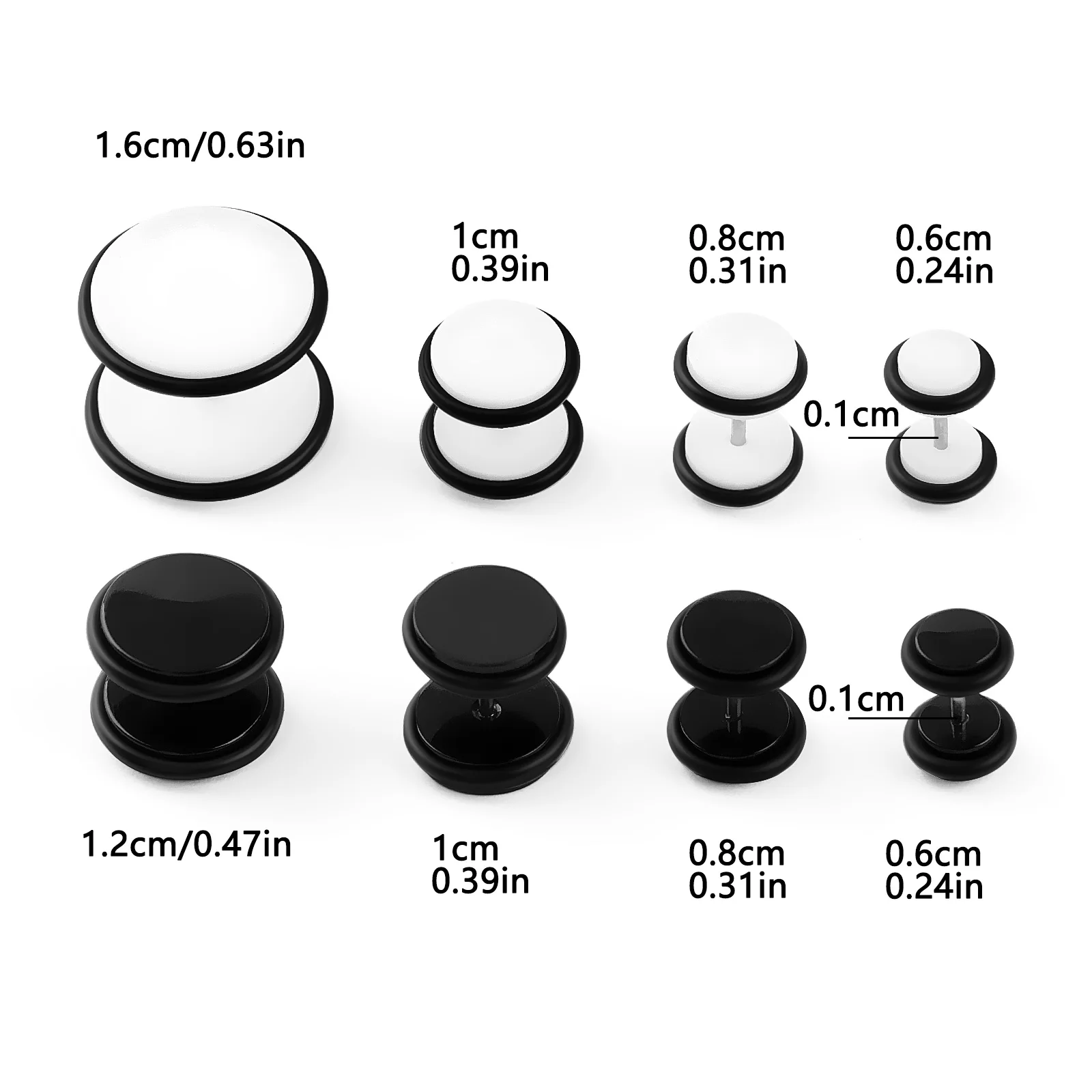 1pair Acrylic Leather Circle Round Cake Dumbbell Earrings Stainless Steel Fake Auricle Earrings Simple Piercing Jewelry