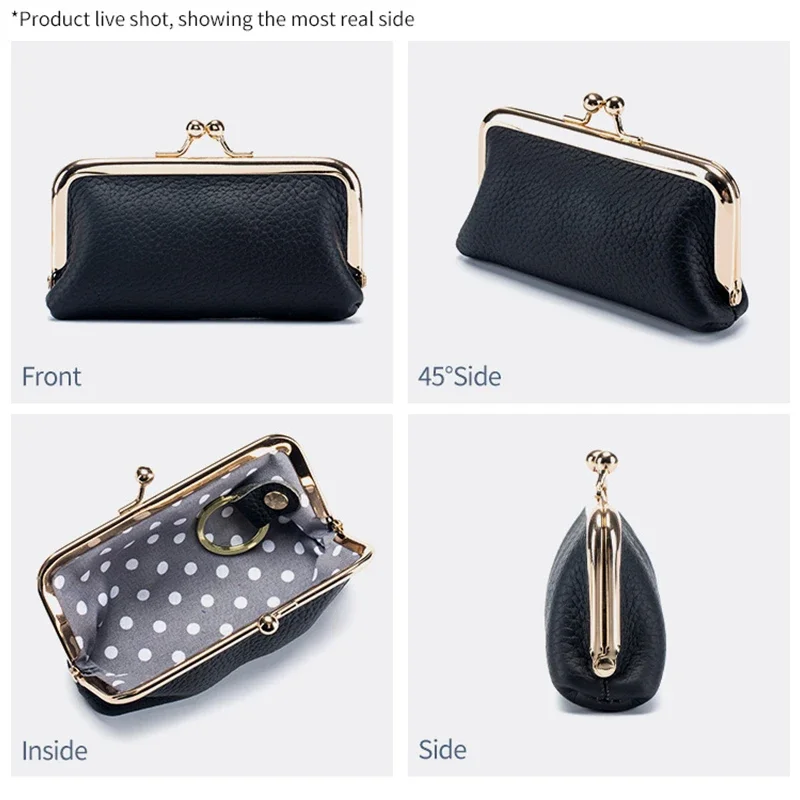 Nieuwe Niche Coin Wallet Mini Toplaag Koeienhuid Opbergtas Dames Lederen Mode Lippenstift Pouch Merk Metalen Frame Portemonnee