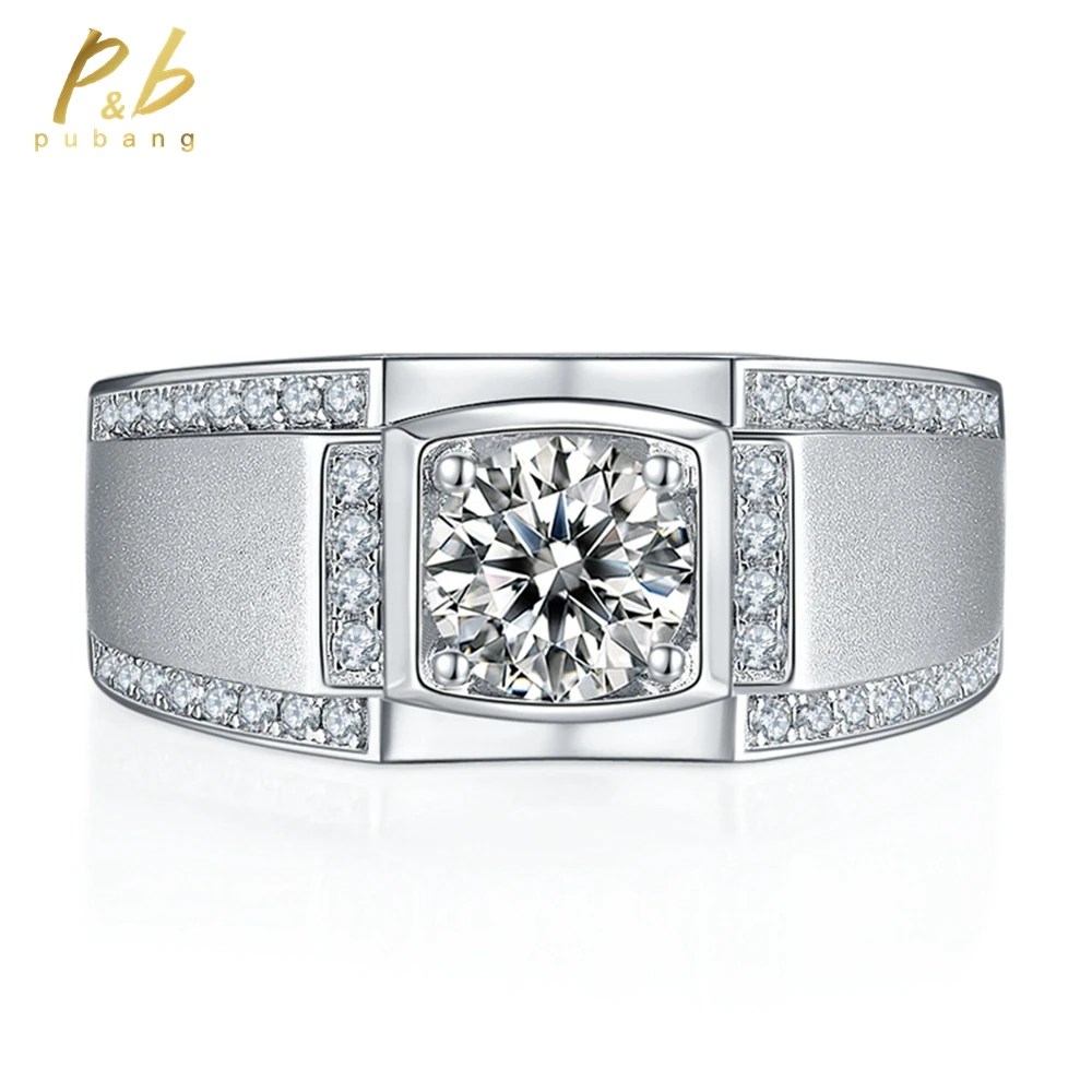 

PuBang Fine Jewelry Real 925 Sterling Silver GRA Moissanite Diamond Anniversary Cocktail Wedding Ring for Men Gift Free Shipping