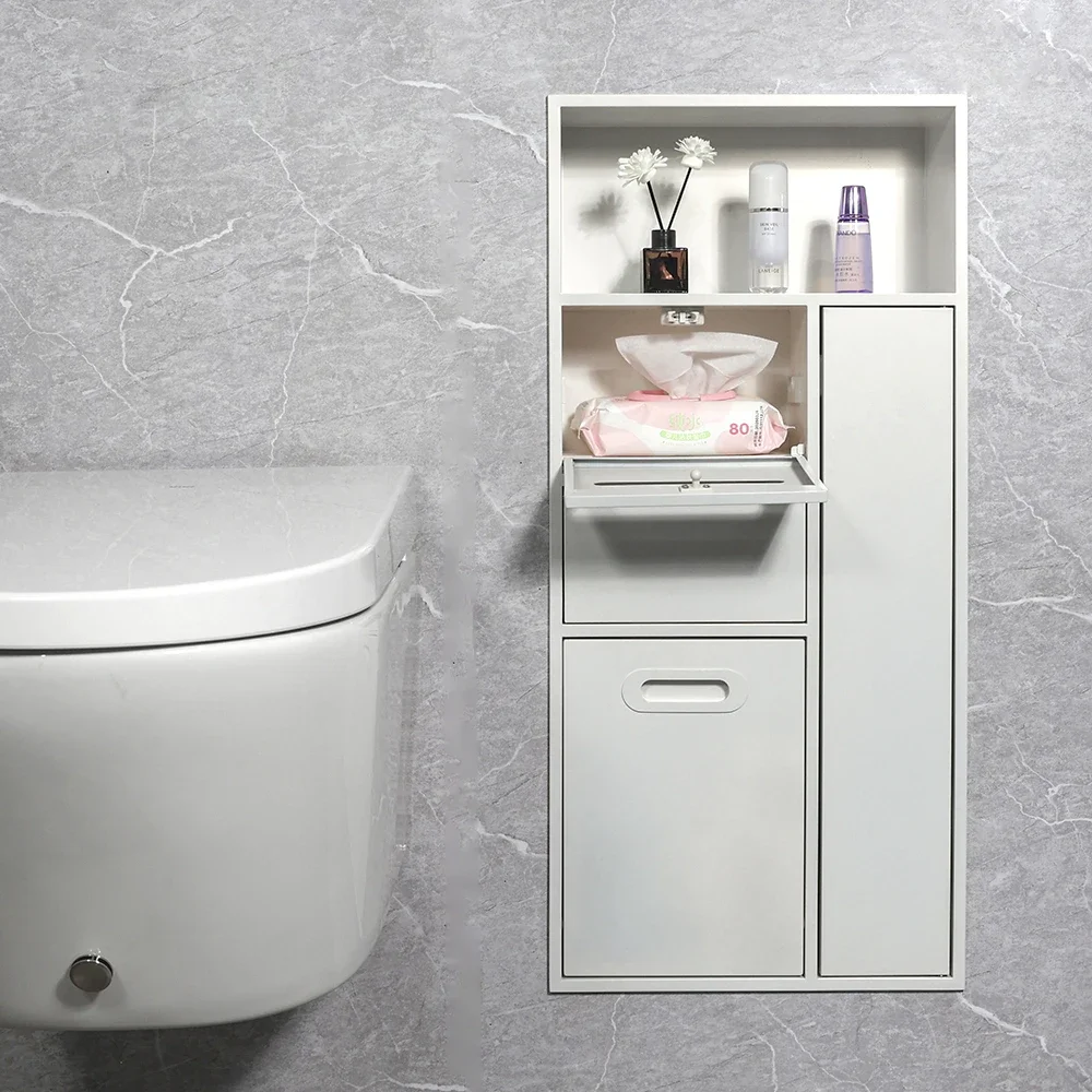 Embedded stainless steel niche toilet multifunctional trash can storage cabinet trash can next to toilet support customization