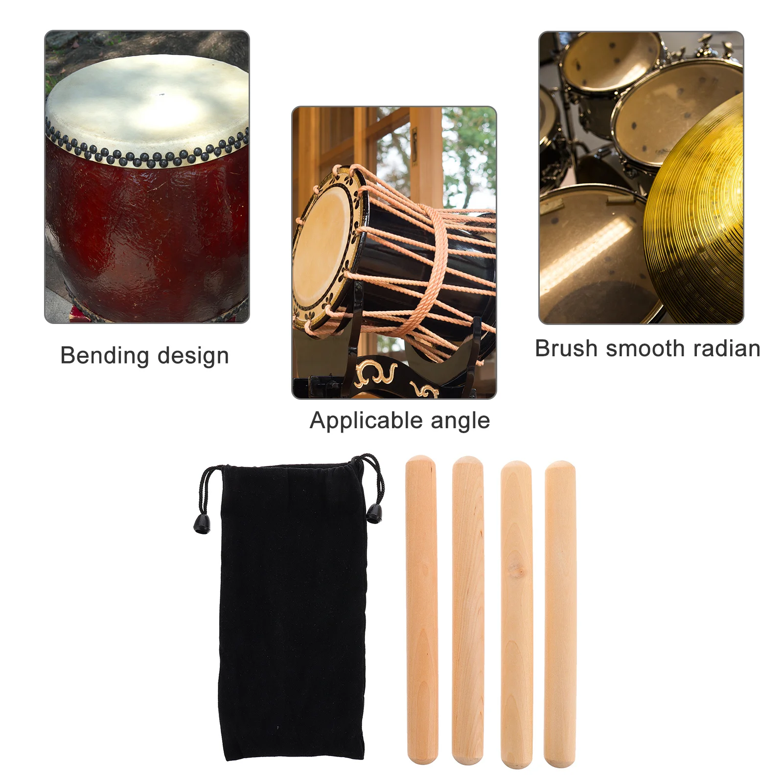 

2Pairs High-Quality Wooden Rhythm Sticks Crisp Sound Durable Eco-Friendly with Carry Bag for Musical Instruments