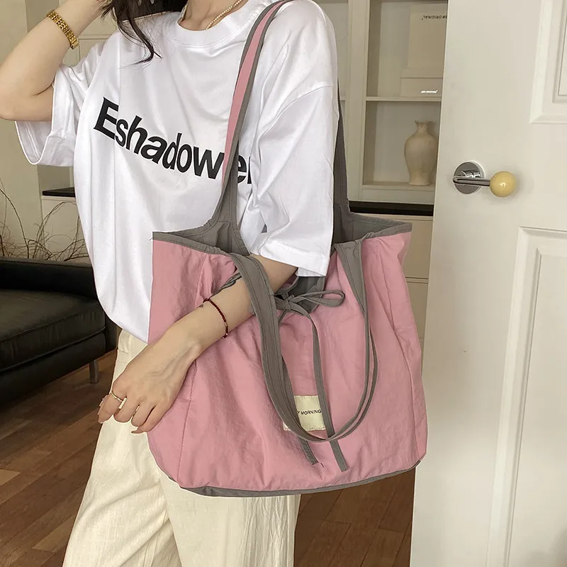 Two-tone tie-dye double-sided canvas bag for women, casual style, large capacity shoulder bag, lightweight and versatile commute