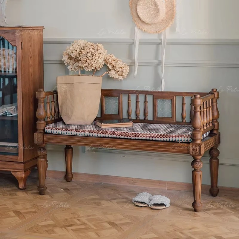 Wooden Movable Bench Double Chair Dining Room Living Room Bedroom Cafe
