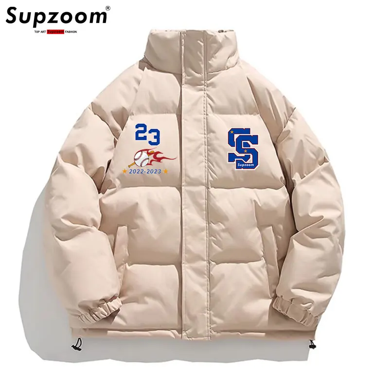 Supzoom-Casacos de pão acolchoados de algodão masculino, colarinho vertical, quente, solto, estampado, casual, casal, top fashion, nova chegada, inverno, 2023