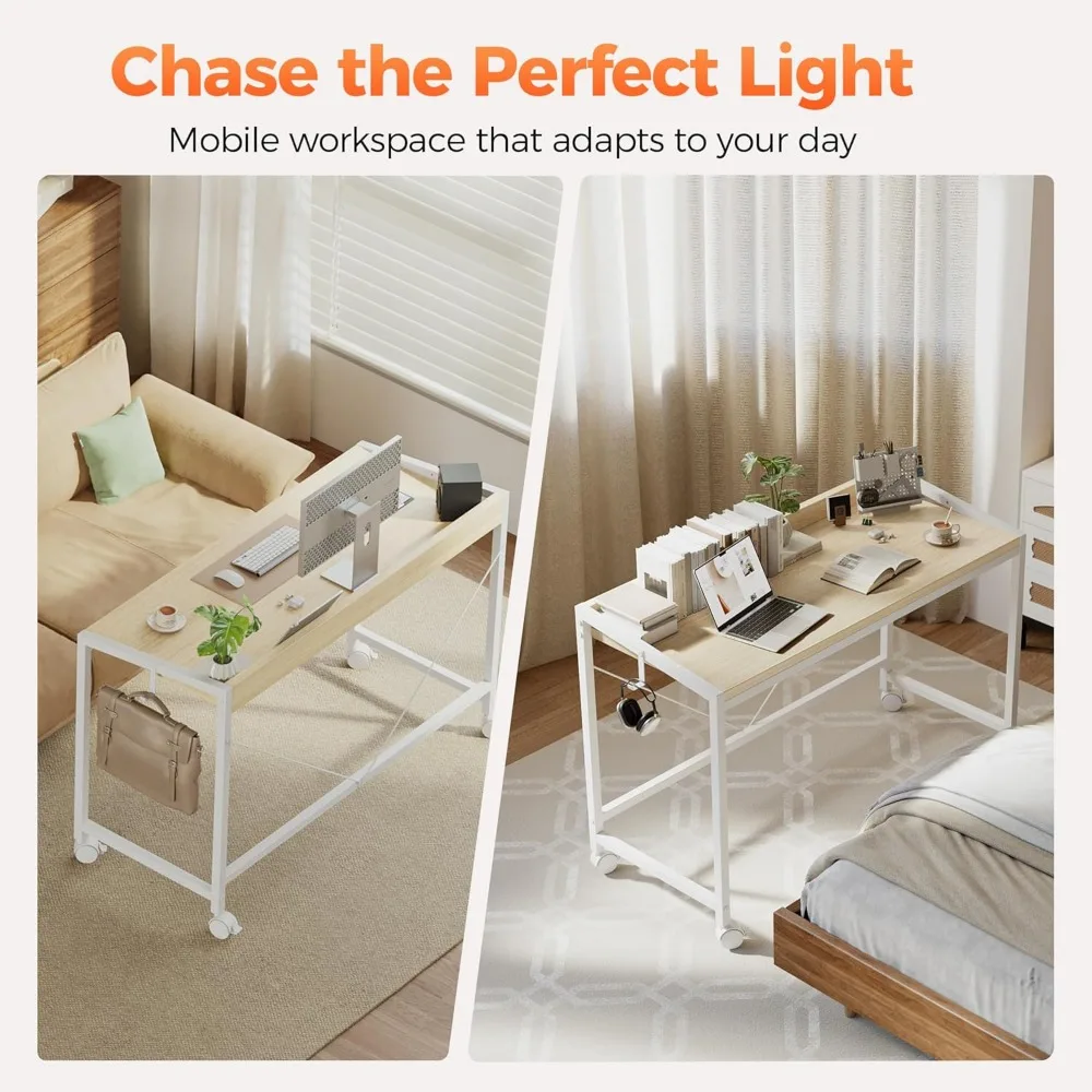 مكتب ألعاب مدمج مع عجلات للمساحات الصغيرة، ومكتب منزلي حديث وبسيط وطاولة كتابة للدراسة #3