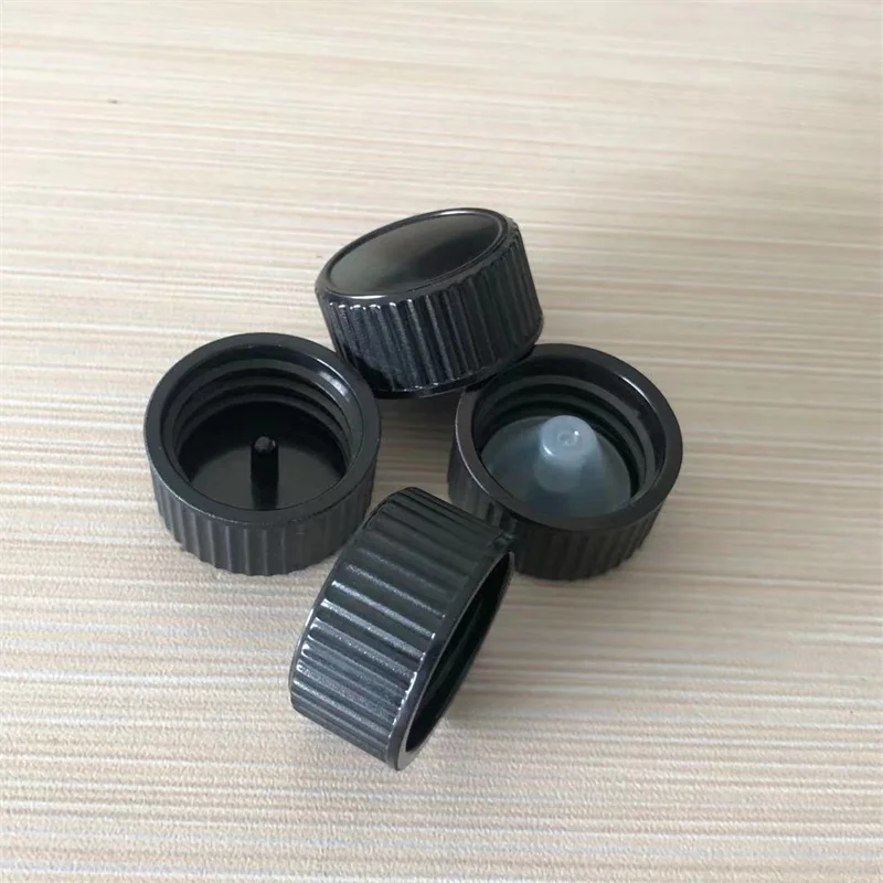 100pcs 18mm 24mm 28400 Essential Oil Bottle Lid Screw Bakelite Cover Phenolic Resin Cap Transparent Inner Plug Black Plastic Top