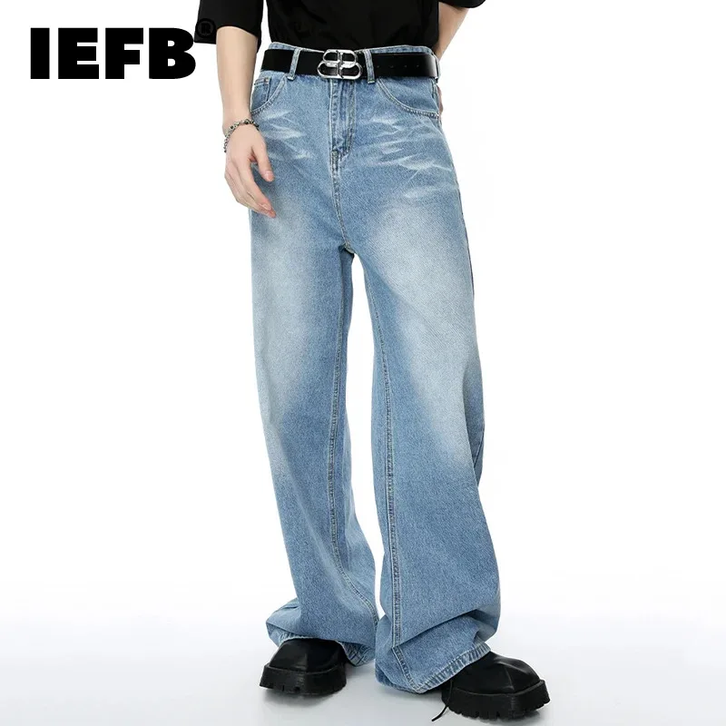 

IEFB Casual Men's Jeans Vintage Gradient Color Pockets Straight Wide Leg Male Denim Pants New Chic Trousers 2024 Summer 9C4300