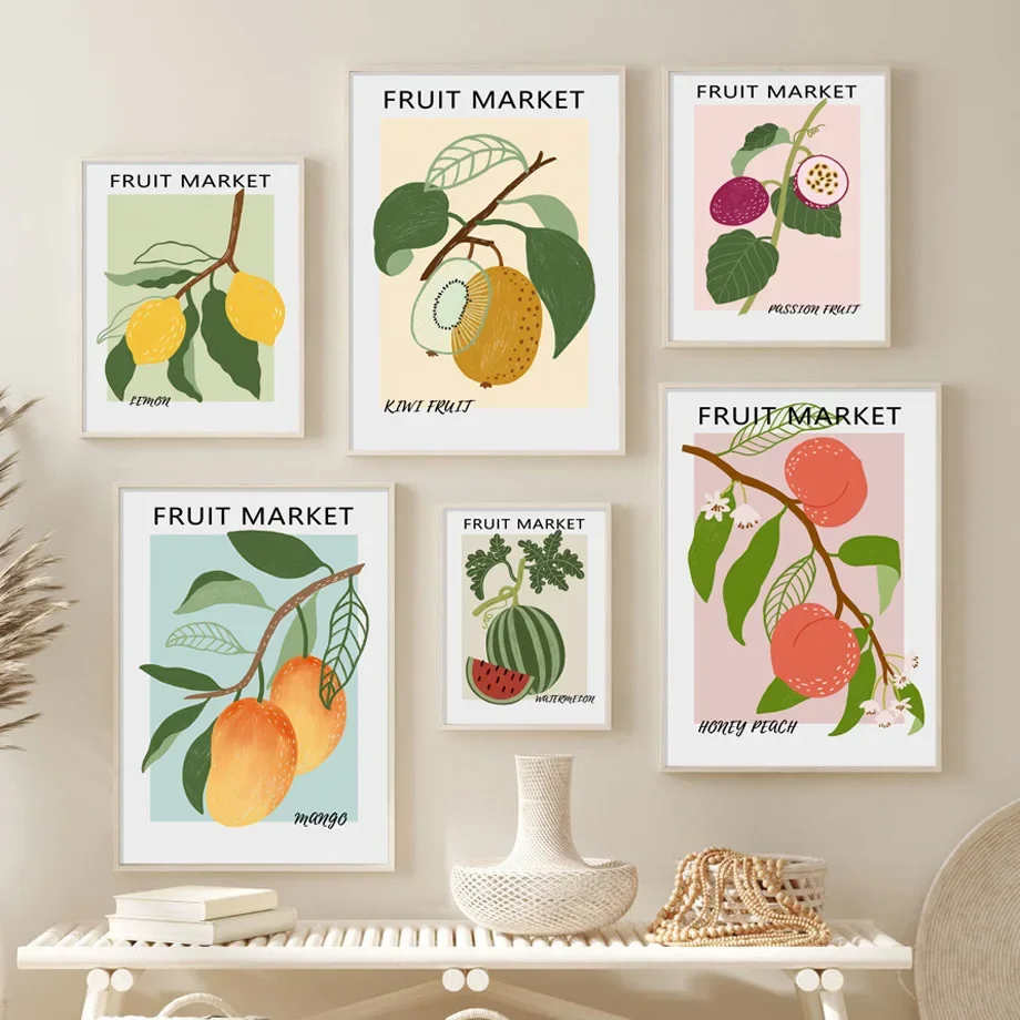 

Watermelon Mango Kiwi Banana Fruit Market Wall Art Canvas Painting Nordic Posters And Prints Wall Pictures For Living Room Decor