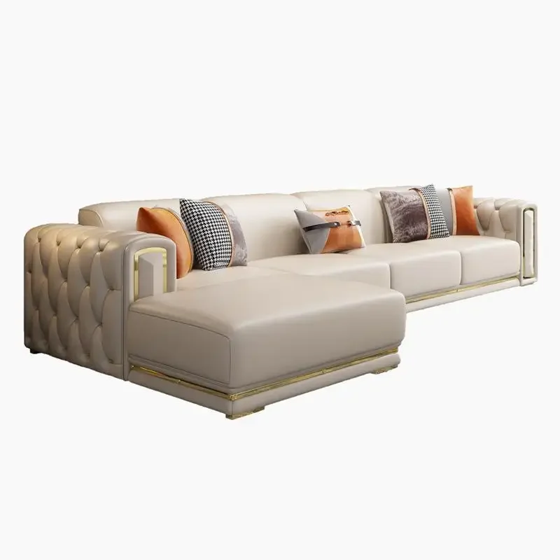 for High-End Sofa Set Sponge Leather L-Shape Living Room Furniture with Home Bar Application