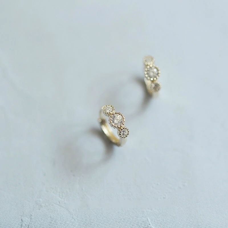 GOLDtutu Three Diamond Earrings, Pure 9K Gold, Small Zircon, Lovely Temperament, Mini Japanese and Korean, kj229