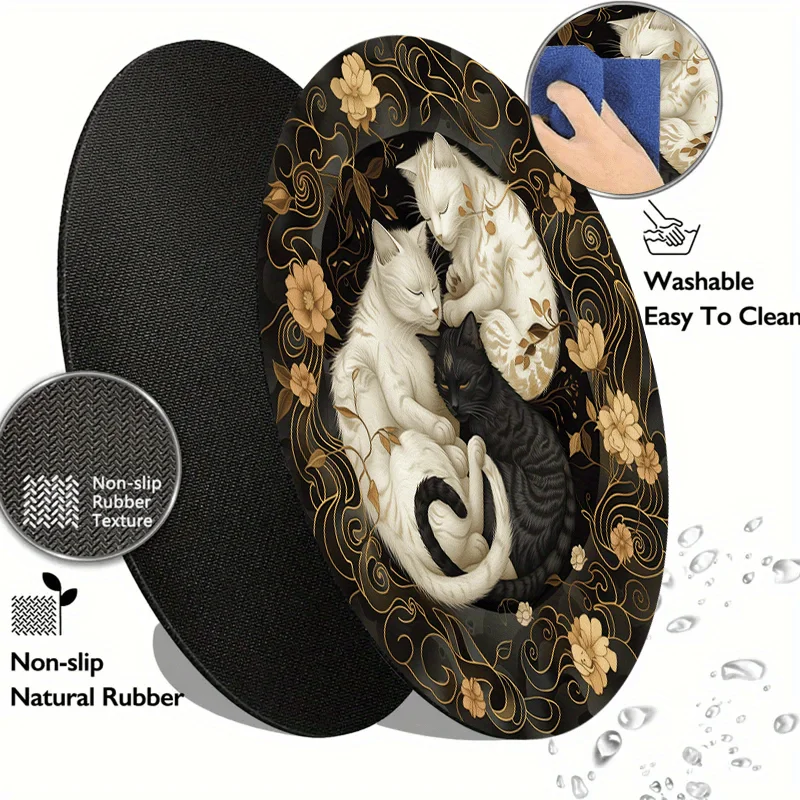 Alfombrilla de ratón redonda con tema de gato, base de goma antideslizante, almohadillas portátiles de escritorio para oficina, ordenador, portátil, accesorios para PC, resistente al desgaste