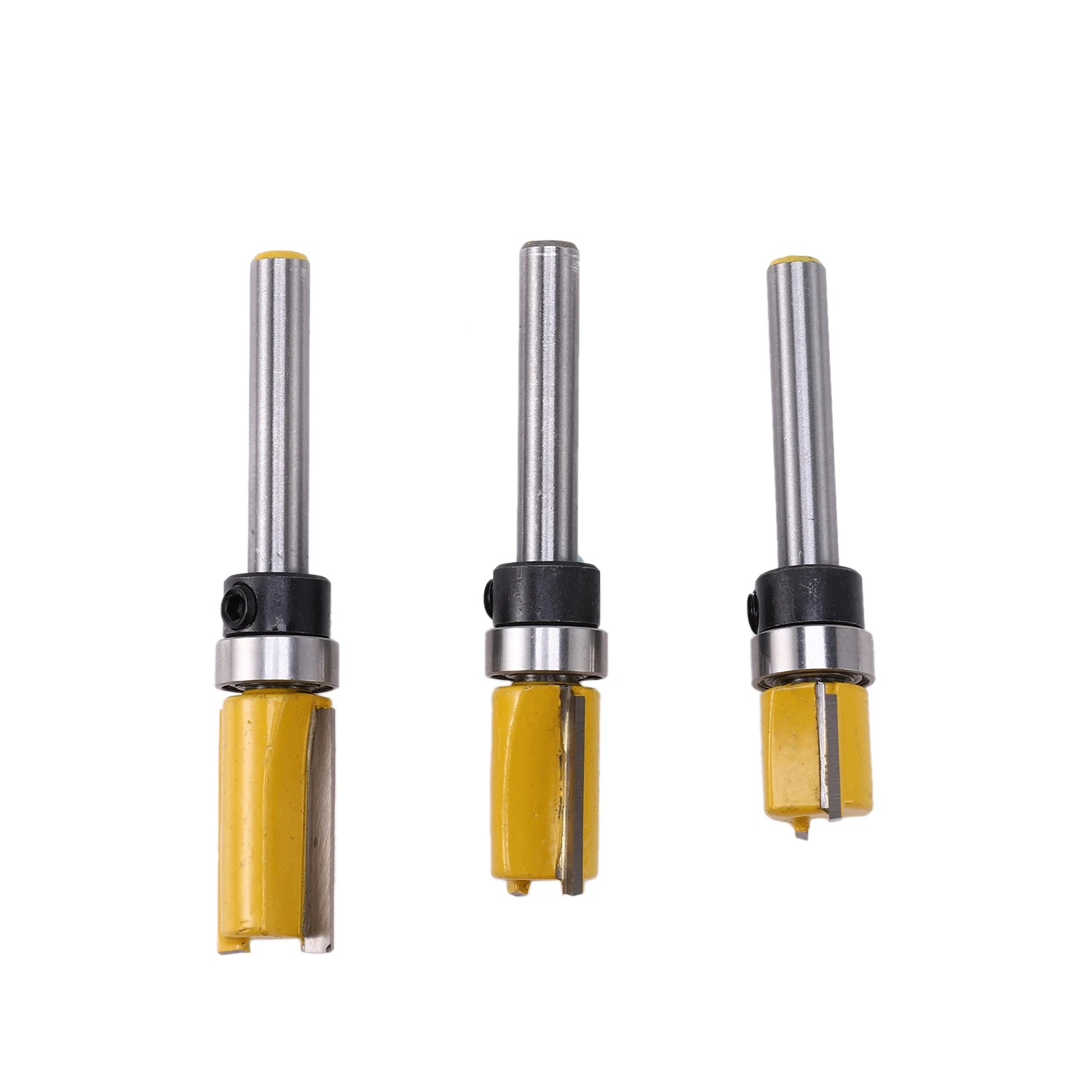 AEE4-3Pcs 1/4 Inch Flush Trim Router Bit Pattern Bit Top & Bottom Bearing 1/2 Inch Blade Template Edge Wood Trimmer Cutter Carpe
