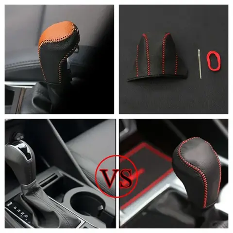 AT Car Gear Shift Collars For Hyundai Tucson 2015 2016 2017 2018 Handball Protection Leather Gear Head Shift Knob Cover Acc.