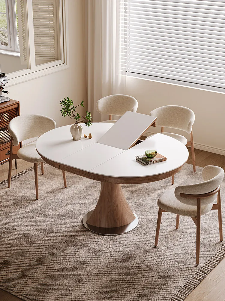 

PYJ household small apartment retractable folding solid wood dining table modern simple rock slab dining table