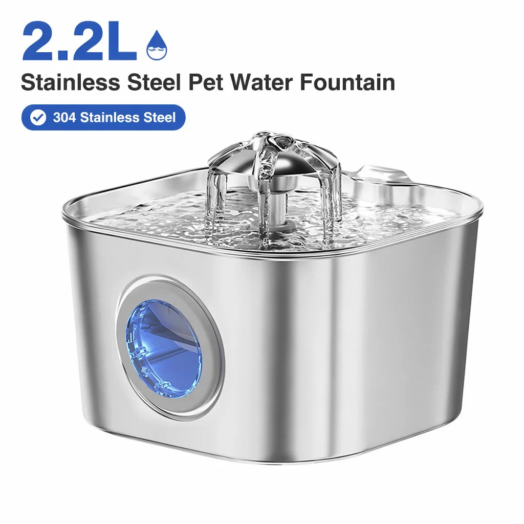 at Water Fountain 2.2L Stainless Steel Water Dispenser Ultra-Quiet Dog Automatic Drinking Multi-stage Filter Gifts for Pets