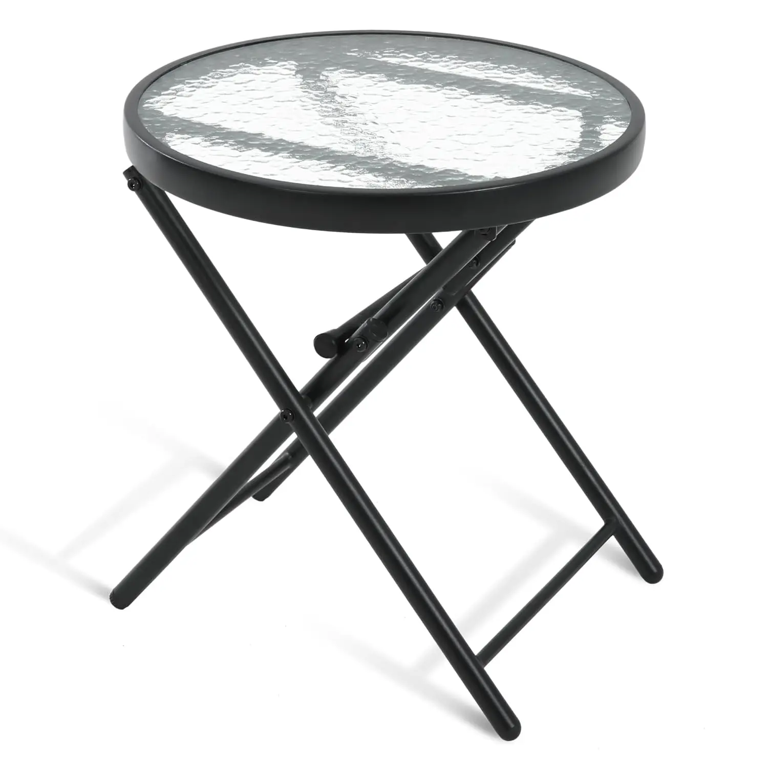 

Folding Outdoor Side Table -Patio End Bistro Tables Portable Small 17.5" Round Tempered Glass Top Waterproof Dining, Customized
