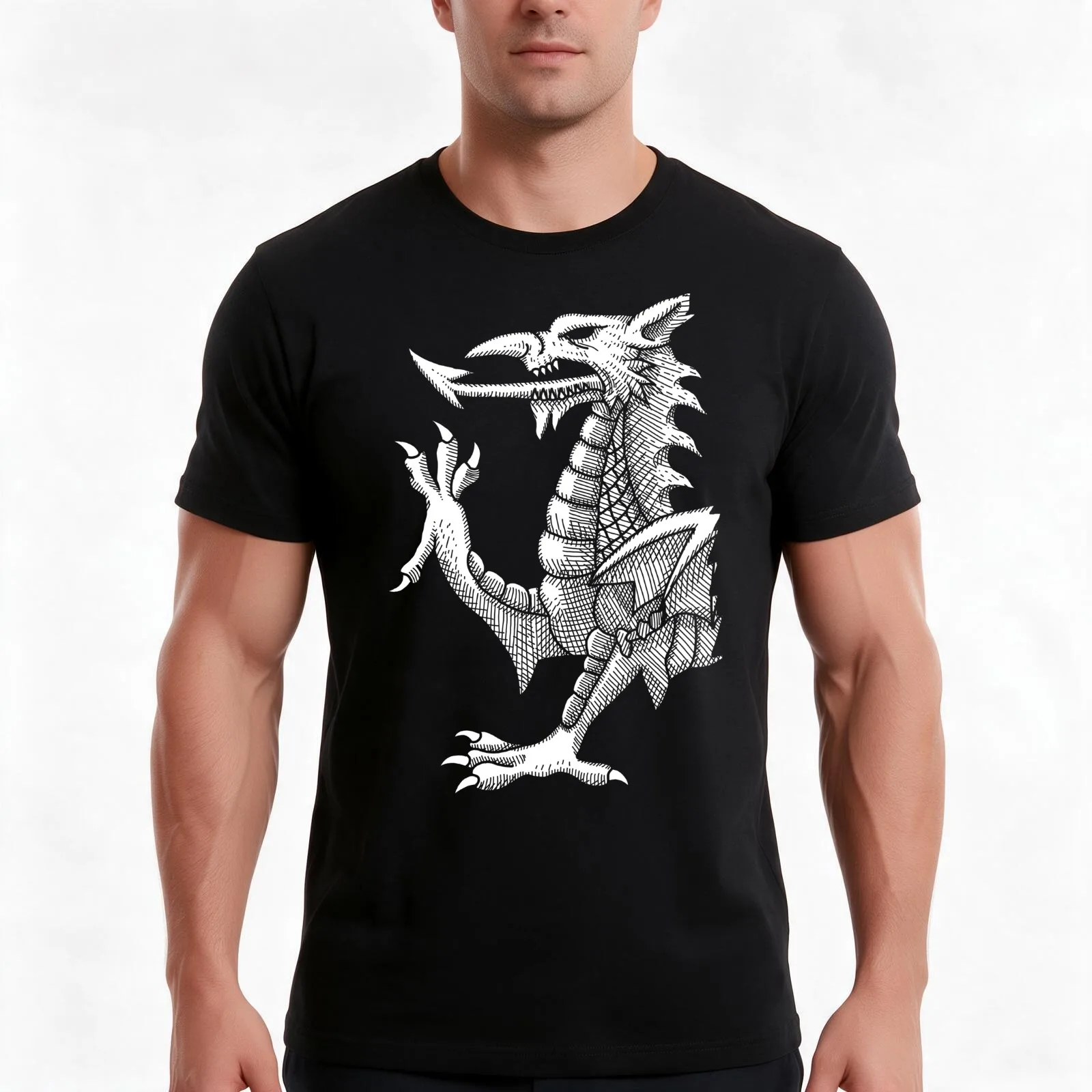 Welsh Dragon Lines T-Shirt Summer Casual Cotton Tee Oversized Streetwear Tops Vintage Graphic Print Loose Fit Short Sleeve