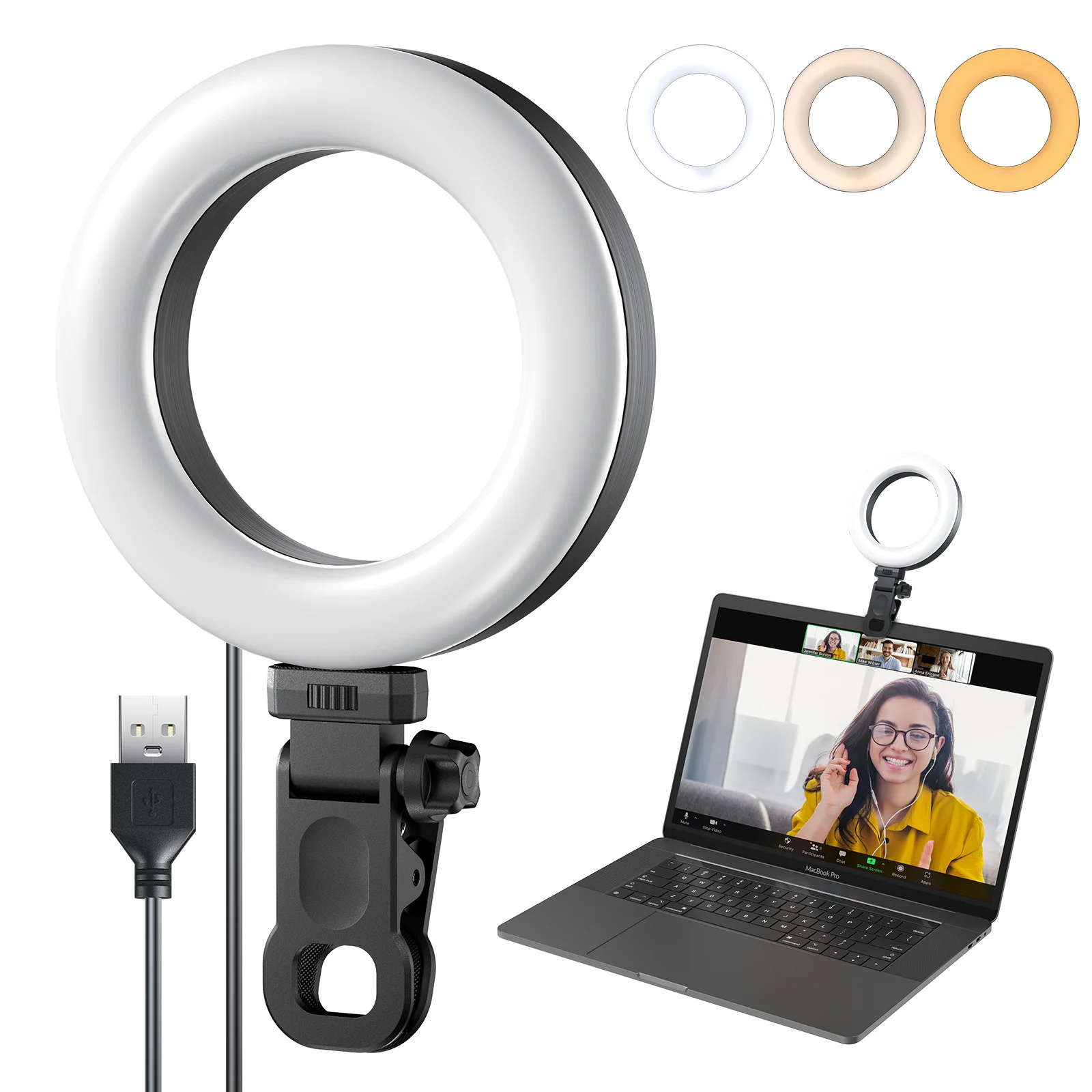 

Ring Light Clip on Laptop Monitor, Video Conference Lighting 10 Brightness Level for Zoom Calls/Self Broadcasting/Live Streaming