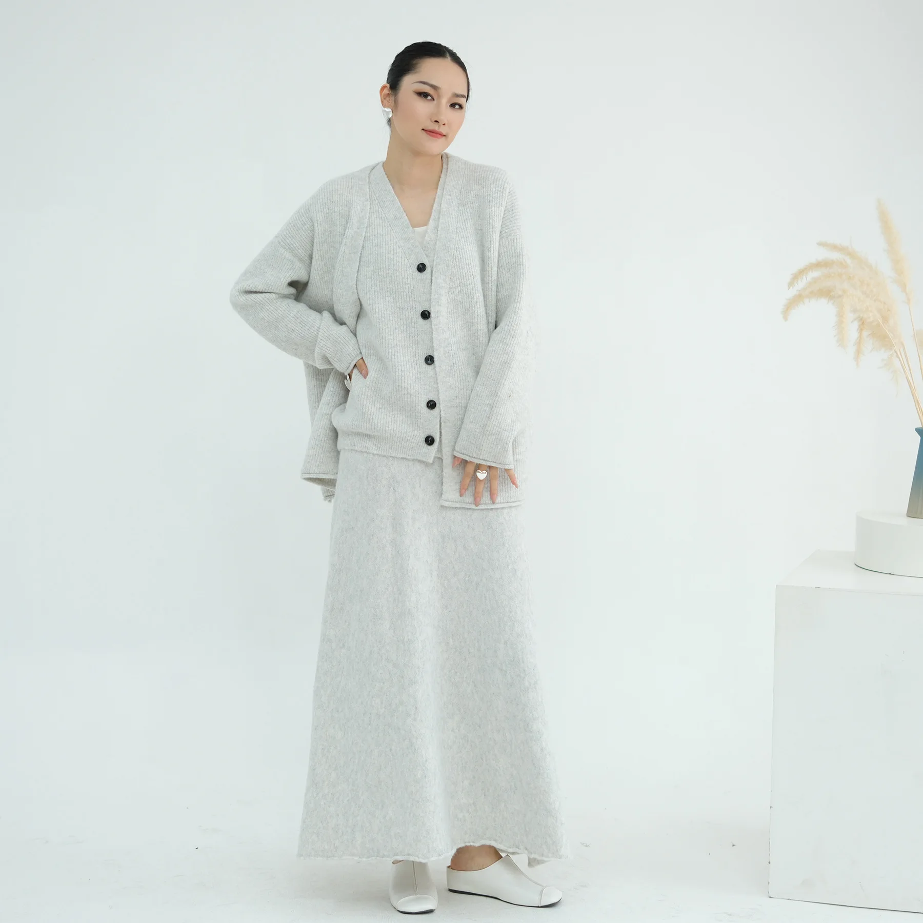 

Осенне-зимний мусульманский комплект, женский вязаный кардиган, юбка, турецкий кафтан, Дубай, Абая, исламская одежда, наряды, Femme Musulmane, ансамбли