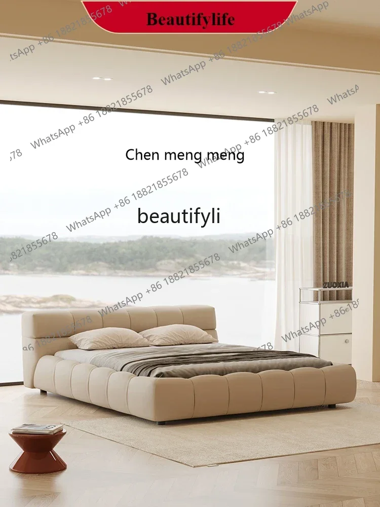 

G153 Leather Puff Bed Modern Simple Master Bedroom King Bed Nordic Light Luxurious Solid Wood Bedroom Double Bed