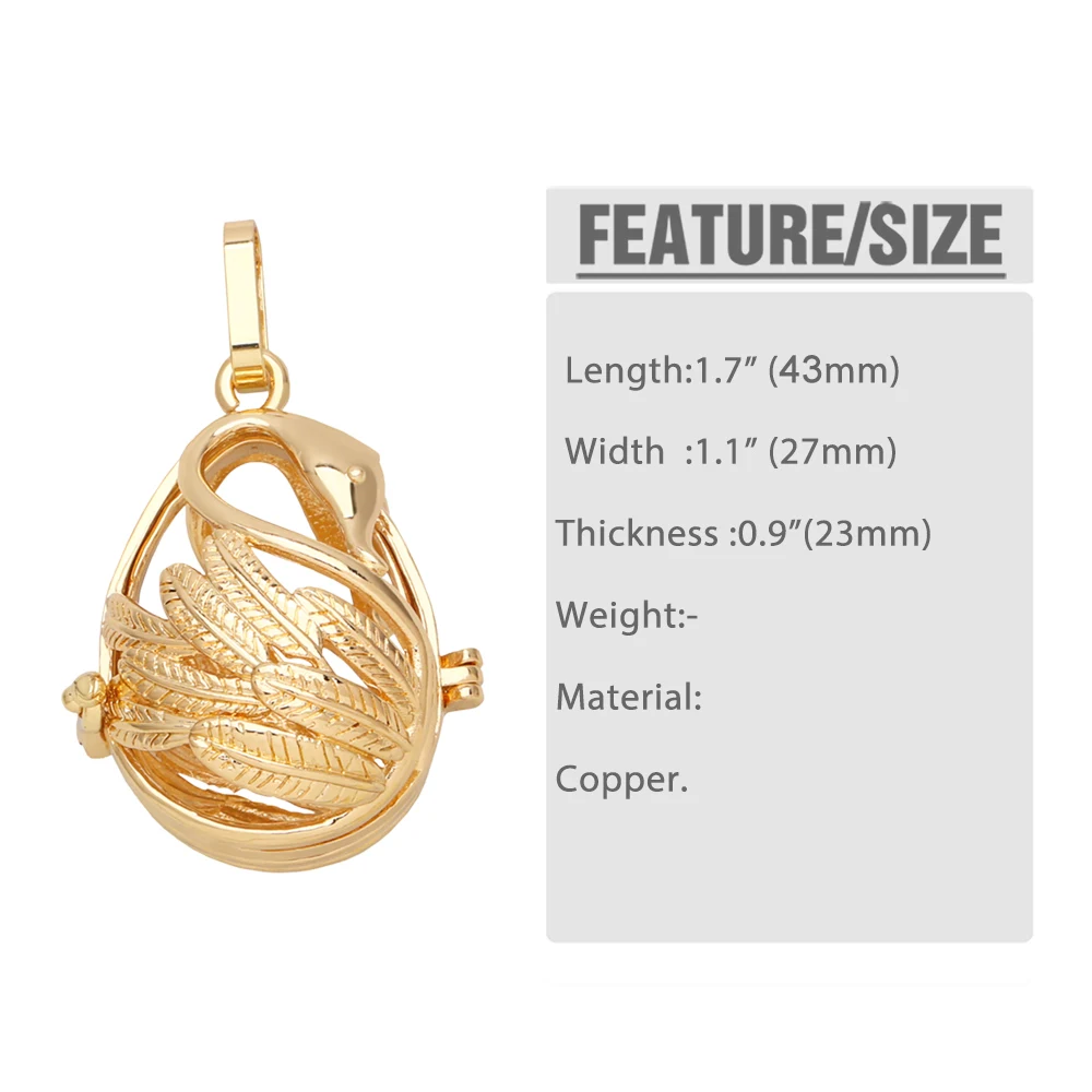 OCESRIO Retro Big Hollow Swan Harmony Ball Chime Bola Necklace Pendant for Pregnancy Copper Gold Plated Wishing Ball pdtb476