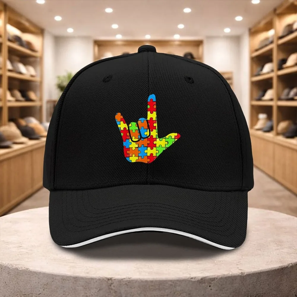Autism Awareness I Love You Sign Puzzle Baseball Cap Unisex Adjustable Casual Hat For All Seasons
