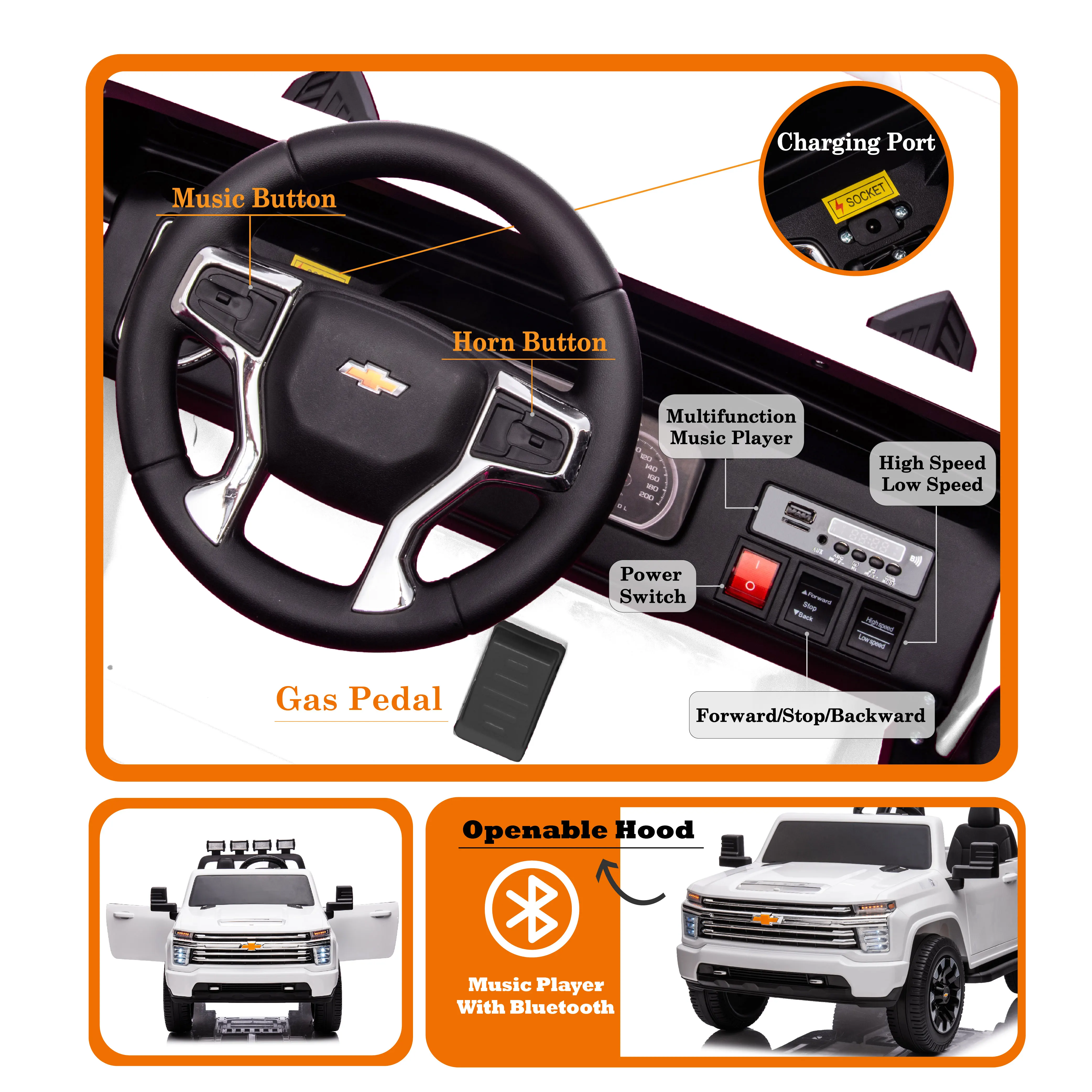 Imagem -04 - Seater Ride on Truck Car 4wd Motors 2.4g Controle Remoto Suspensão de Metal Soft Start fm Bluetooth Música Luz Led 24v 2