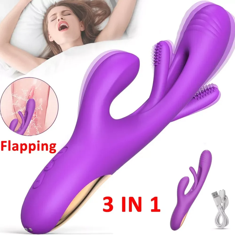 Sex Dildo Rechargeable Sex Toys Powerful 21 Speeds G Spot Rabbit Flapping Vibrator for Women 3 in 1 Clitoral Stimulator Massager