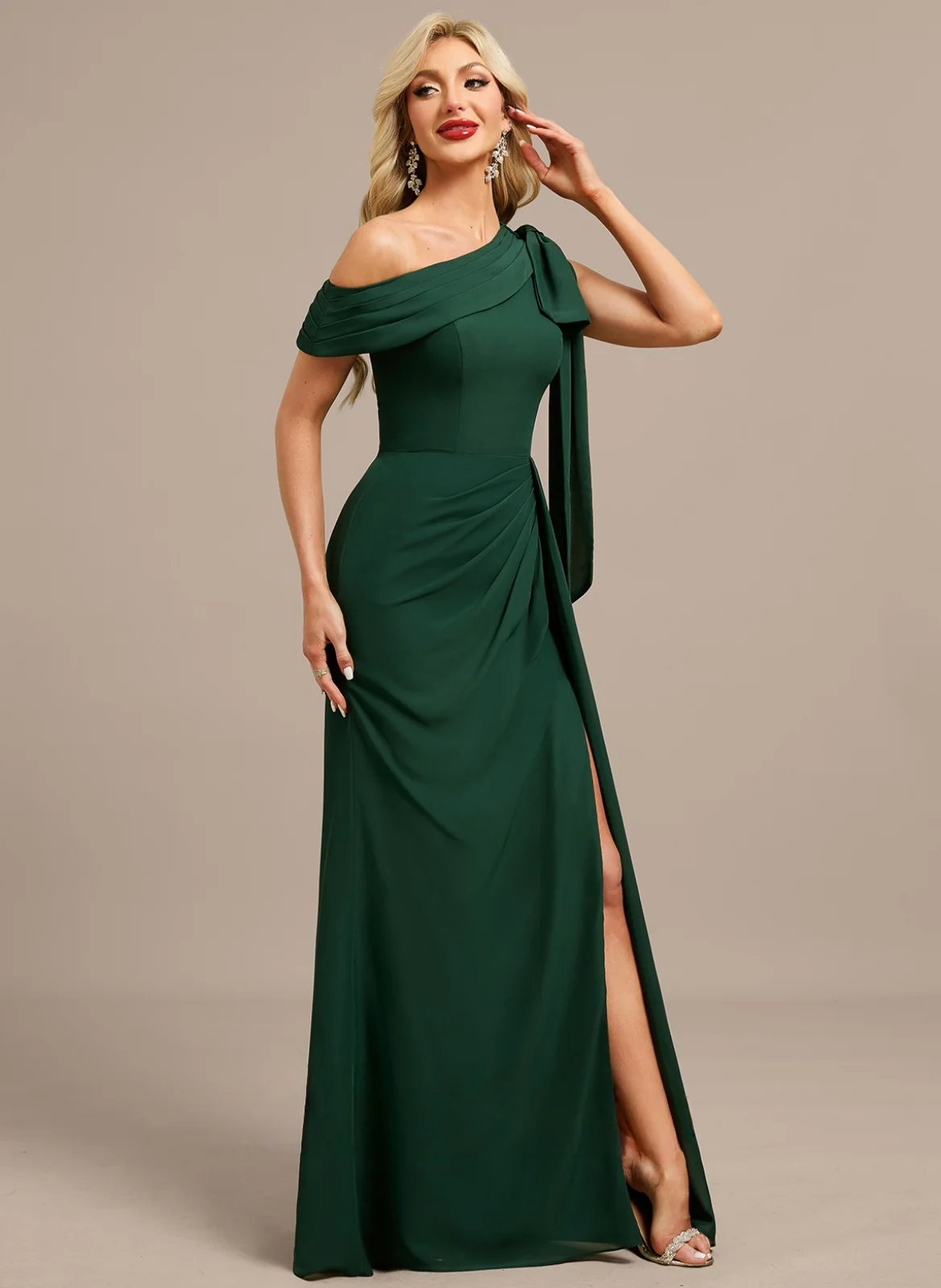 Beshinel Customized Dark Green One Shoulder Chiffon Bridesmaid Dresses Chiffon Sleeveless Wedding Party Dresses for Women 2025