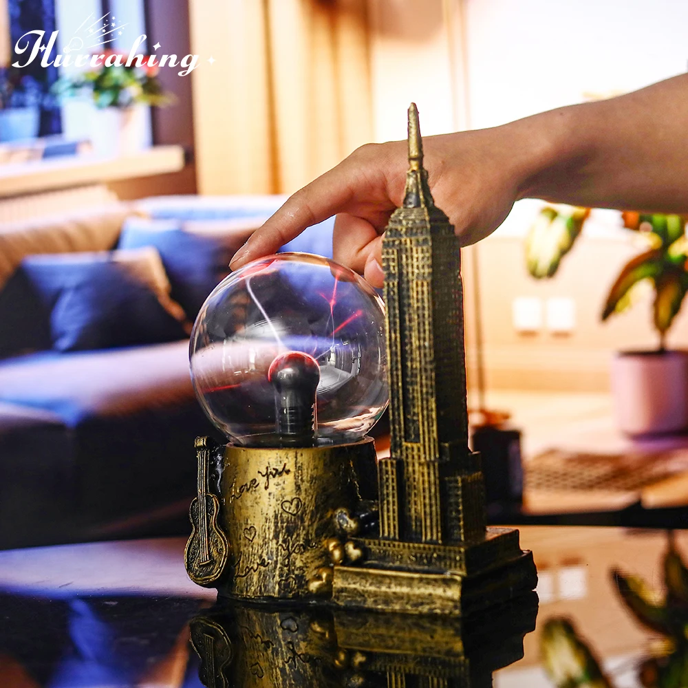 Empire State Building Crystal Plasma Light 4 Inch Glass Ball Touch Sensing Science Enlightenment Cool Interior Table Decoration