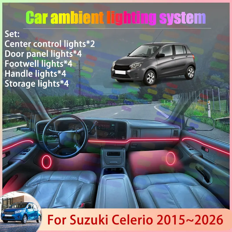 

Для Suzuki Celerio FE Cultus MK2 2015 ~ 2026 2016 2/18 в 1 автомобильный атмосферный светильник RGB абажур ансамбль стример атмосферный набор