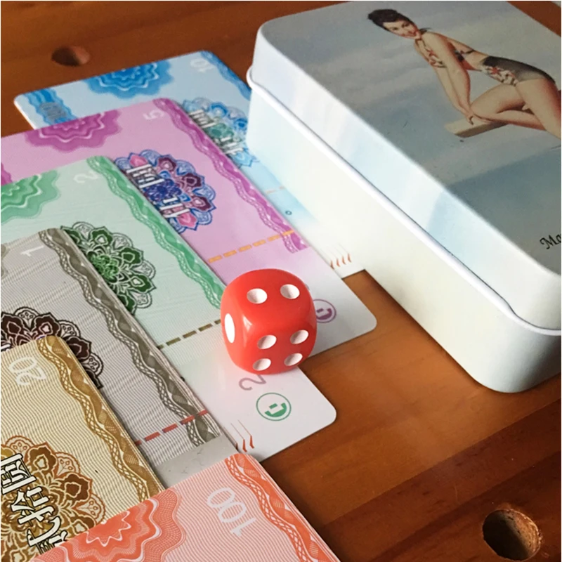 60pcs Mahjong Card Chip Card  with tin box Waterproof and Washable Plastic Face Value Imitation Money Voucher Token Card MJ60