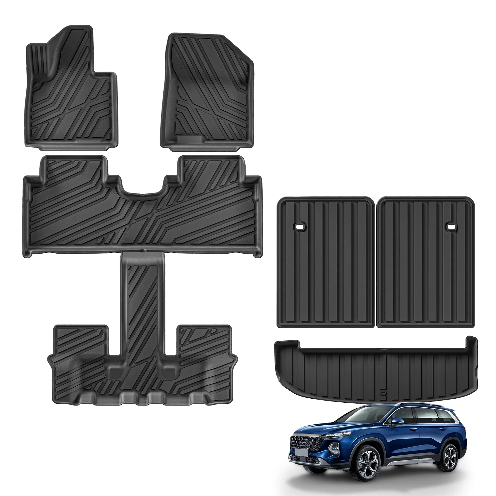 

for Hyundai Santa Fe (Non-Hybrid) 7 Seats 2021 - 2023 TPE 3D Car Floor Mats Cargo Liner Trunk Pad Left Rudder Black