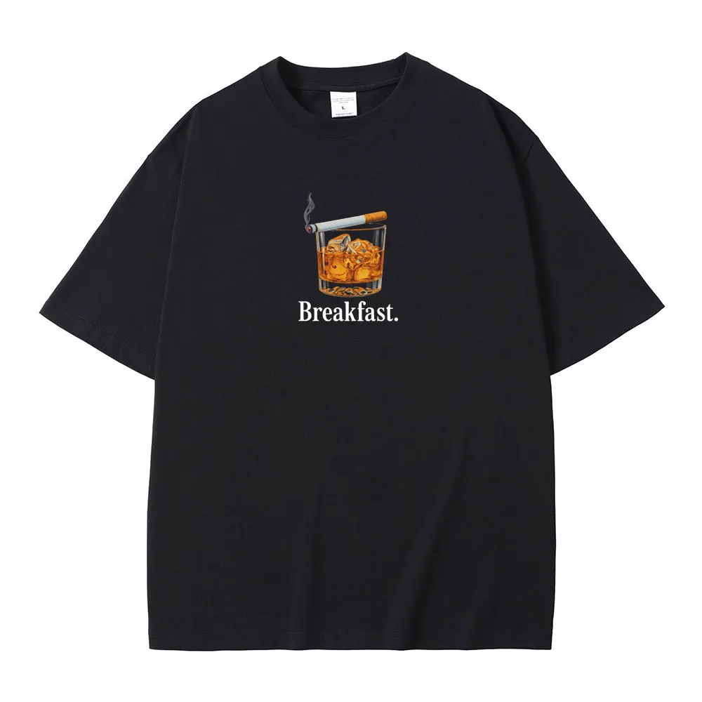 

Whiskey Cigarette Cocktail Breakfast Funny Meme T-shirt Men Women Clothing Casual Cotton Vintage T Shirts Cocktail Lovers Gifts