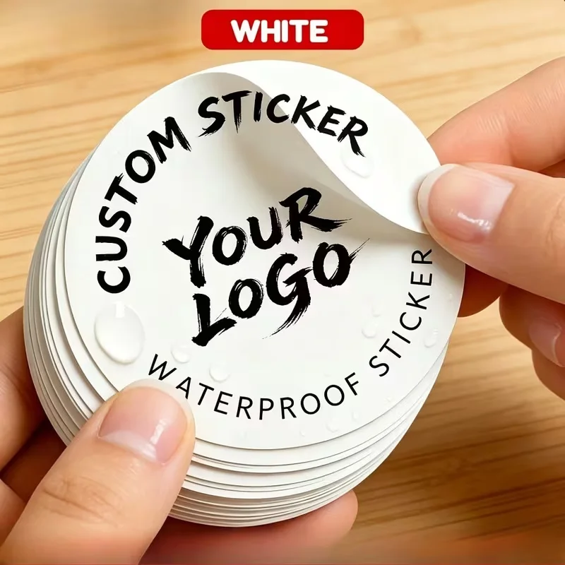 50pcs Customizable round Stickers 1.18/1.57 Inch White Waterproof with Custom Logo for Wedding Birthday Baptism Christmas Hallow