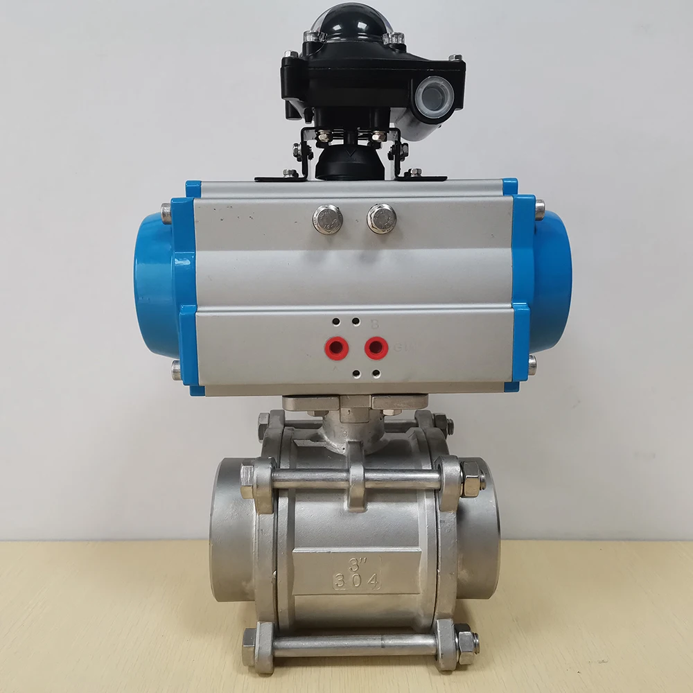 150LB 2 ways 3inch stainless steel 304 socket weld ball valve with double action pneumatic actuator and limit switch