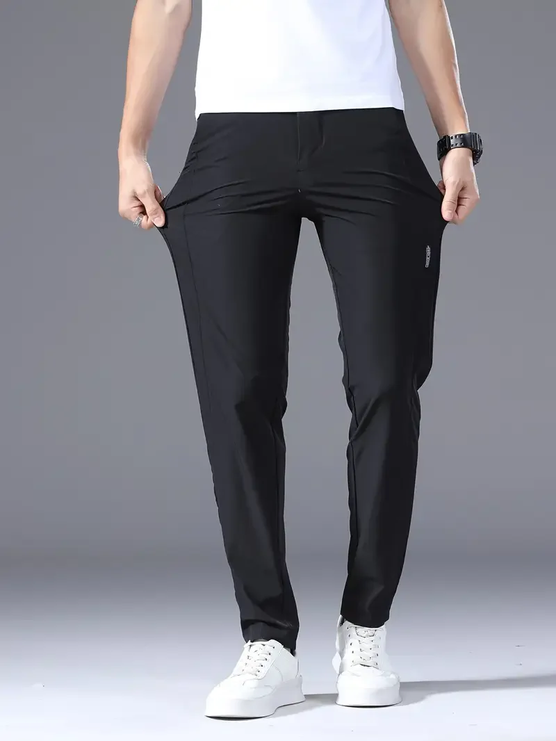 

2025 Summer Thin Solid breathable Ice Silk Stretch Men's Pants Casual Elastic Waist Smooth Trouser Pants Male Brand Clothing
