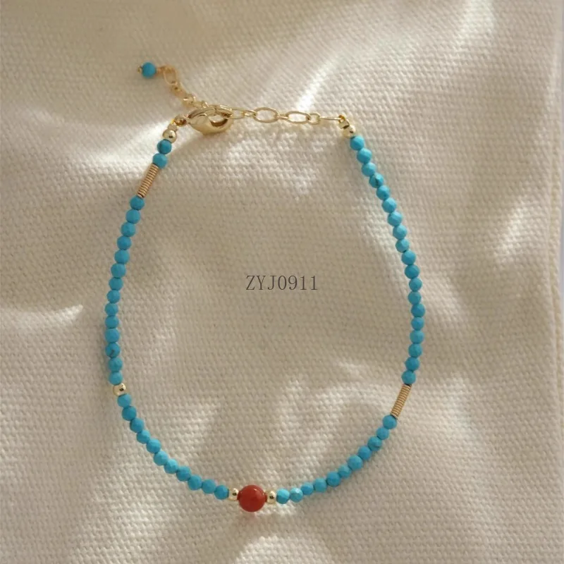 [أزرق] سوار من العقيق الفيروزي الأزرق الطبيعي، مجوهرات بمزاج أبيض للسيدات على الطراز الصيني متعدد الاستخدامات