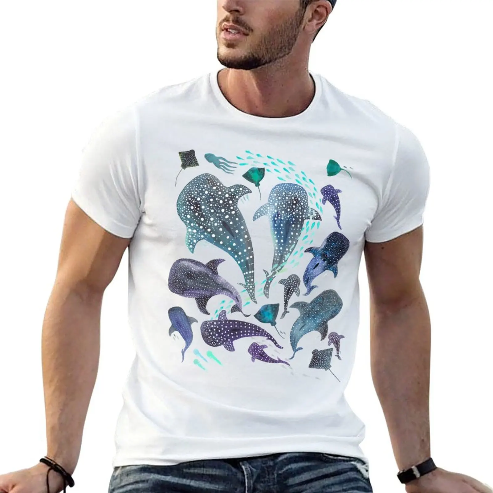 Whale Shark, Ray & Sea Creature Play Print T-Shirt t shirt man cotton man t shirt designer T-Shirt