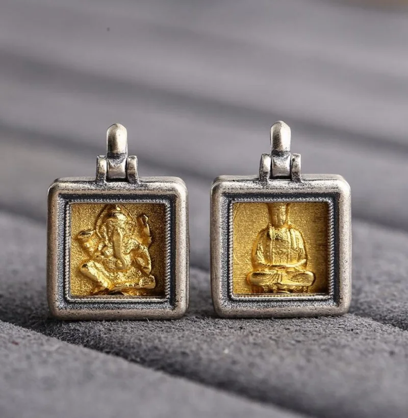 100% 925 Silver Gold Plated Tibetan  Jambhala Tara Ganesh Ksitigarbha Buddha Amulet Charm