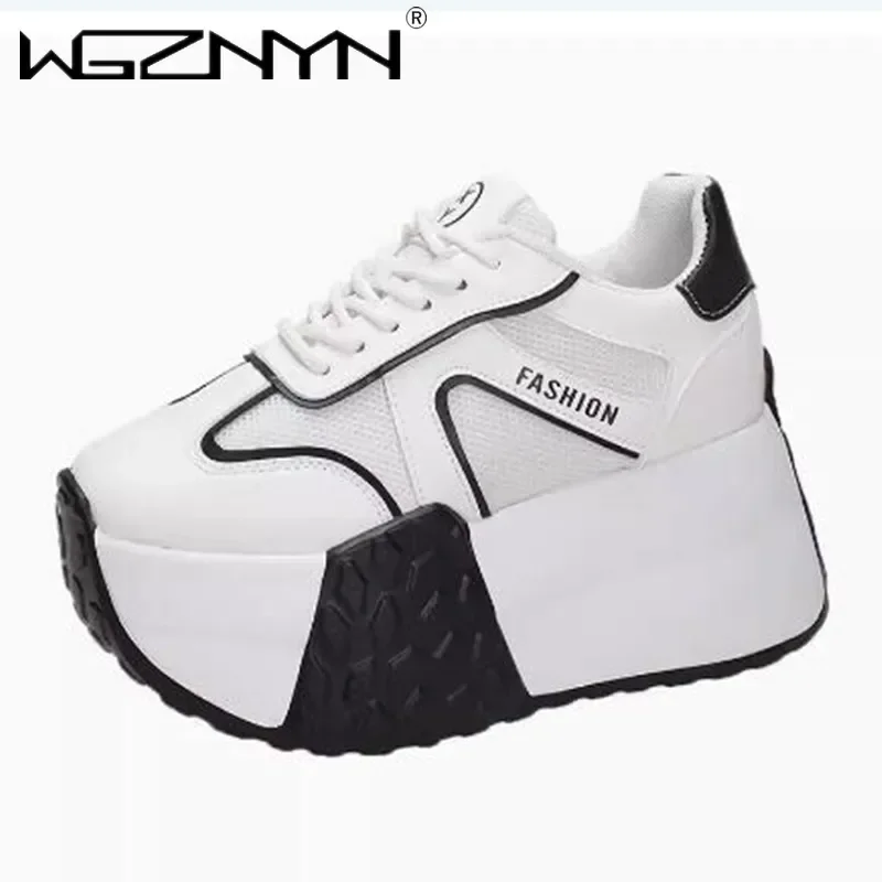 Women Designer Platform Sneakers Autumn Breathable Wedges Casual Shoes 9CM High Heels Thick Sole Sneakers Woman Deportivas Mujer