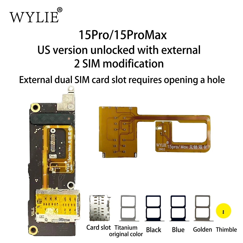 Wylie US Version Locked Unlocking Phone Single To Dual 2 SIM+eSIM Card Slot Flex  for iPhone 15 15Pro Max Built-in MEP Solution