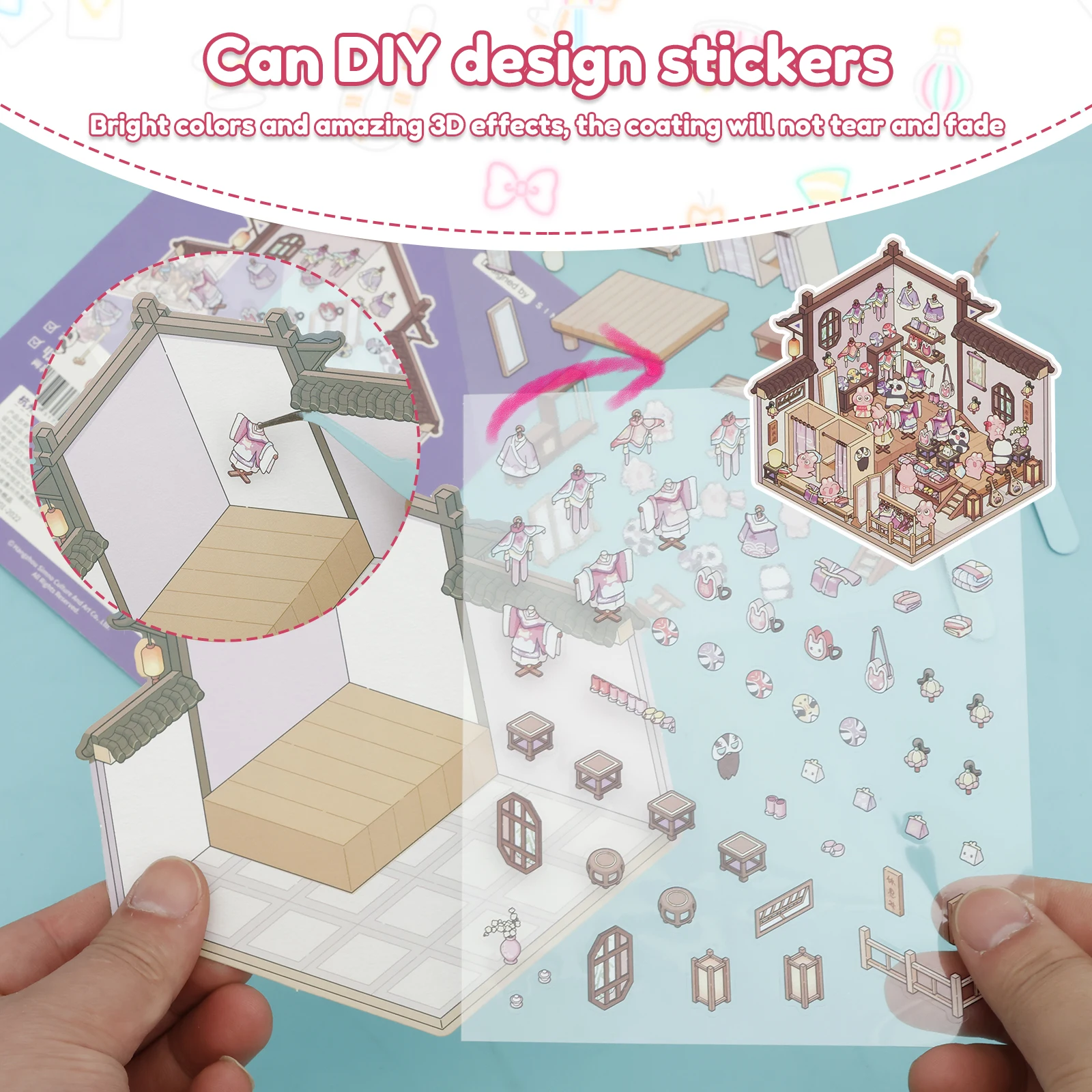 6 مجموعات ثلاثية الأبعاد متعة منزل صغير المشهد ملصق مع الملقط لتقوم بها بنفسك ثلاثية الأبعاد منزل ملصق للكبار طفل الإغاثة الإجهاد تمرير الوقت تحسين