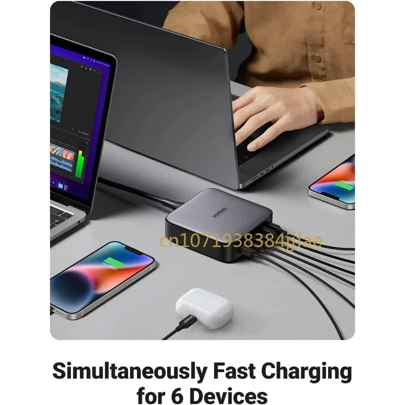 Ugreen Ładowarka sieciowa 100 W 200 W Ładowarka biurkowa USB C Nexode 6 portów GaN PD Szybka ładowarka z kablem ładującym 3FT USB C na C