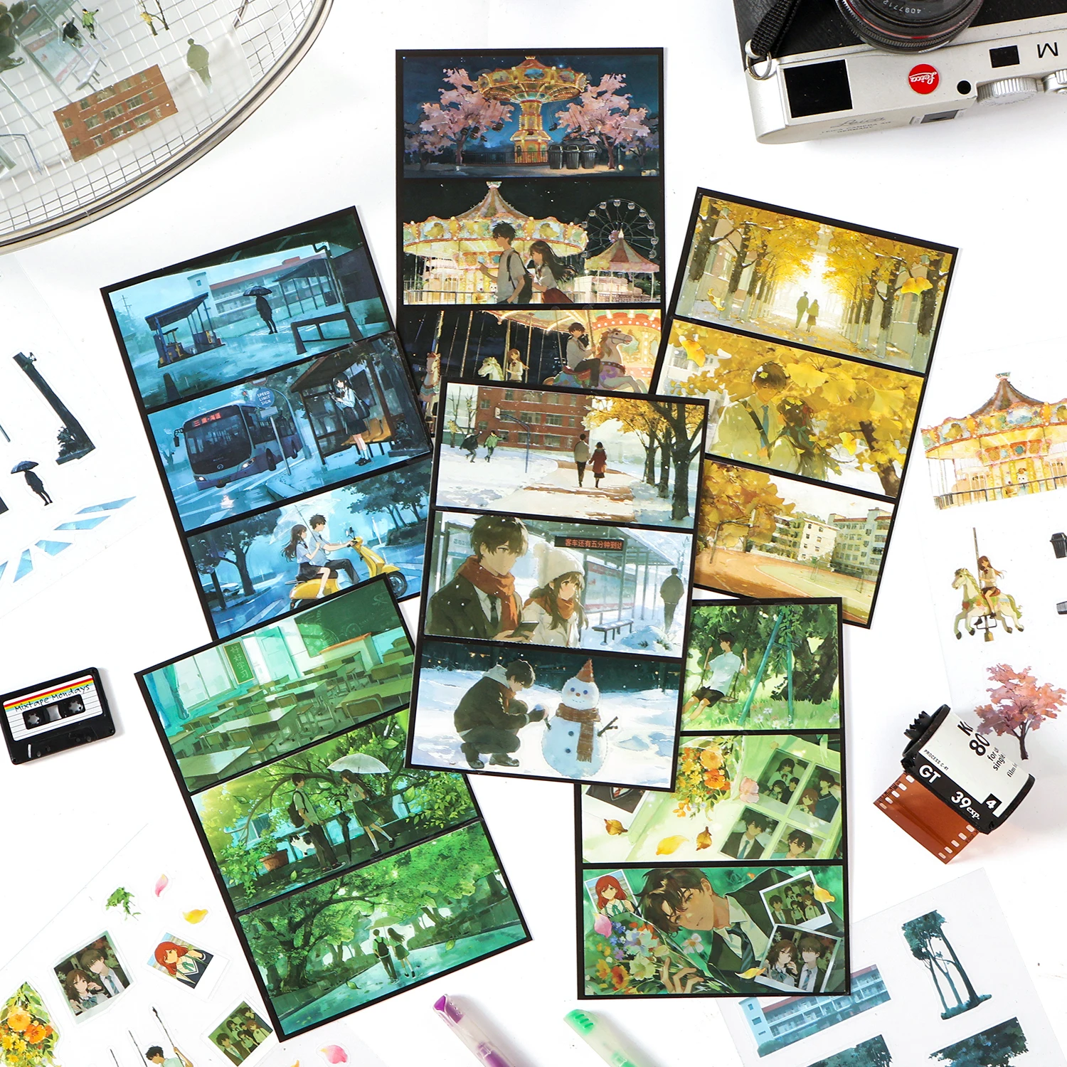 Card Lover 3 Pcs [Youth Time Difference] Landscape Stickers For Journal Scrapbooking Encounter Moment Amusement Park Heartbeat